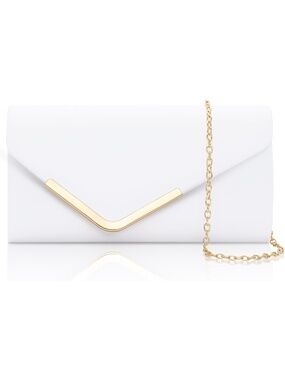 〽️ Women's White Shiny Sequin Envelope Clutch Purse Chain Evening Bags